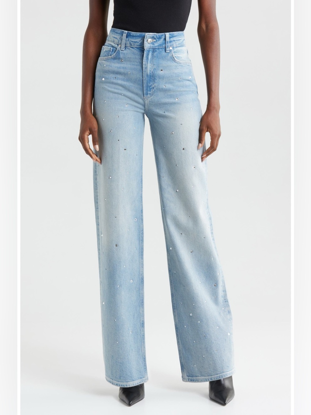 New Paige Sasha High Waist Wide Leg Jeans Crystal Rhinestone Sz 27